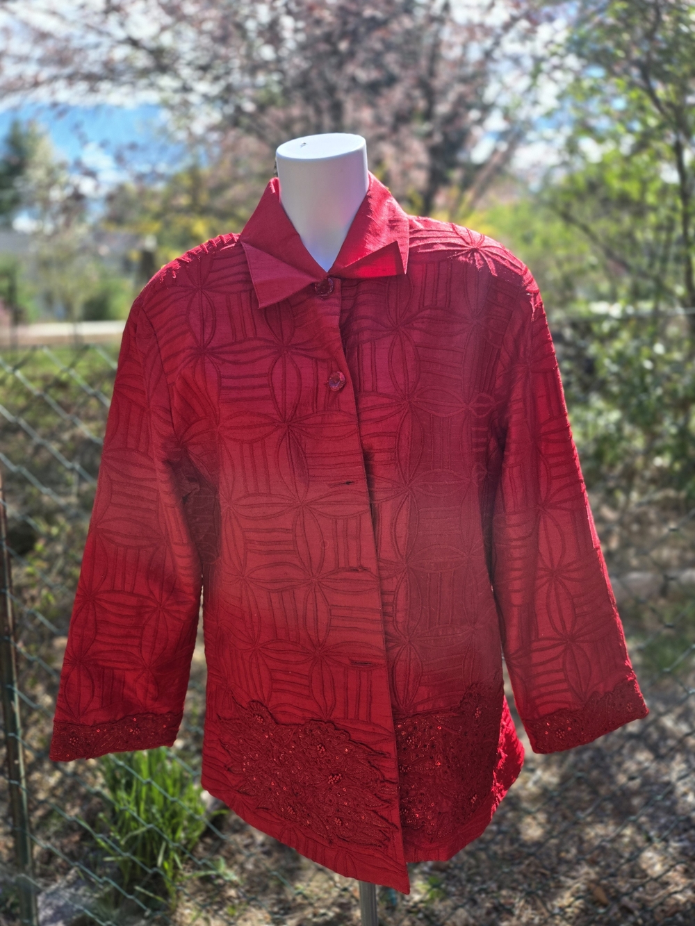 Anage Bright Red Blouse with Embroidered Sequins